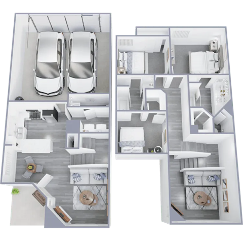 Floor plan for 3 beds, 2.5 baths, 1410 sqft